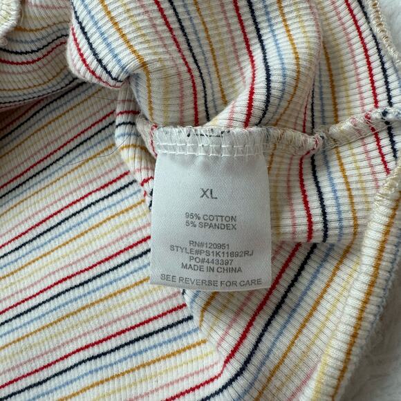 PINK ROSE Rainbow Stripe Ribbed Crop Button Up Baby Tee Size XL Cotton Stretch - Picture 7 of 9